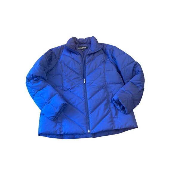 Lands End Womans Puffer Jacket Med Blue Polyester Down Feather Warm Winter Coat - Picture 1 of 4